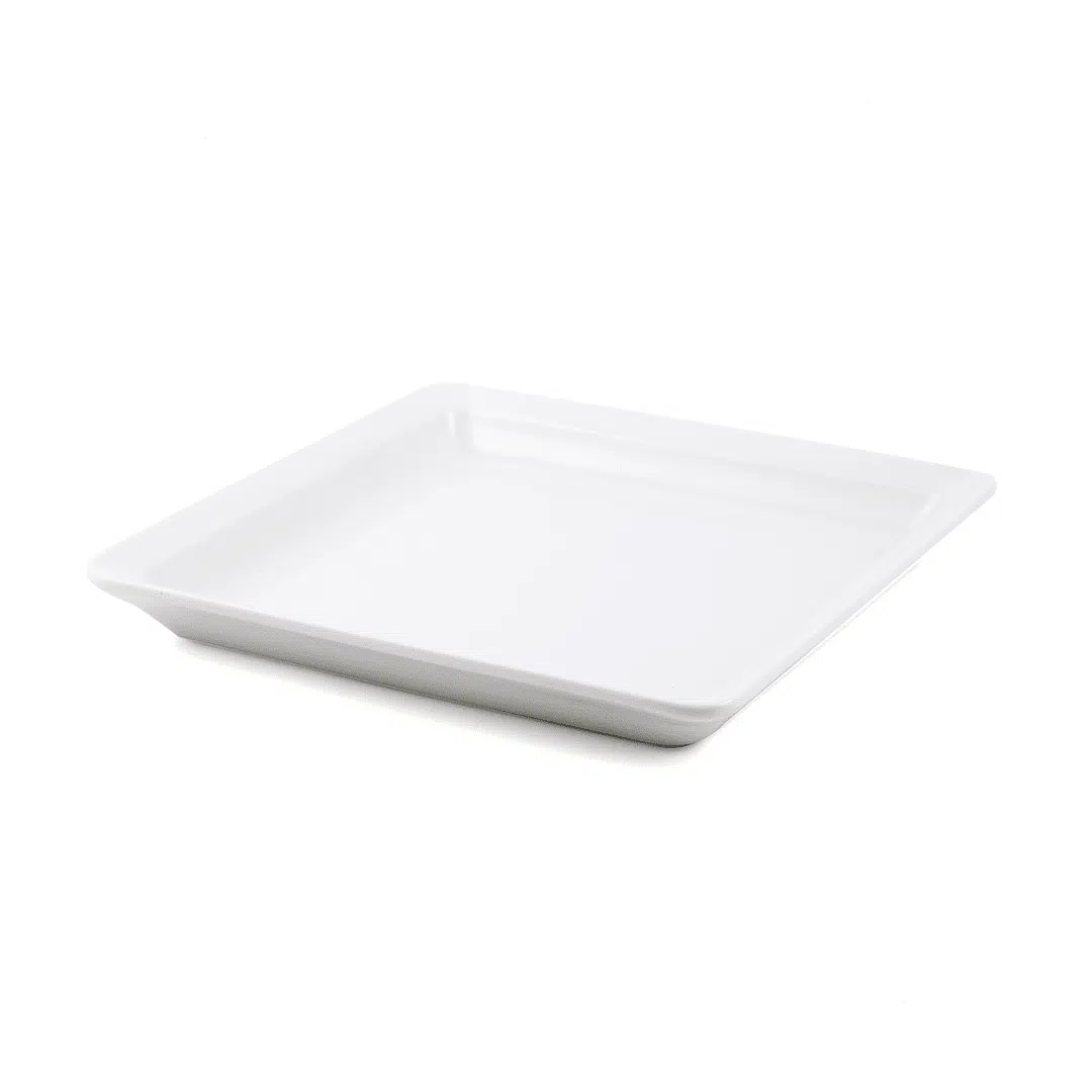 Ivory Porcelain Square Plate with Flat Bottom