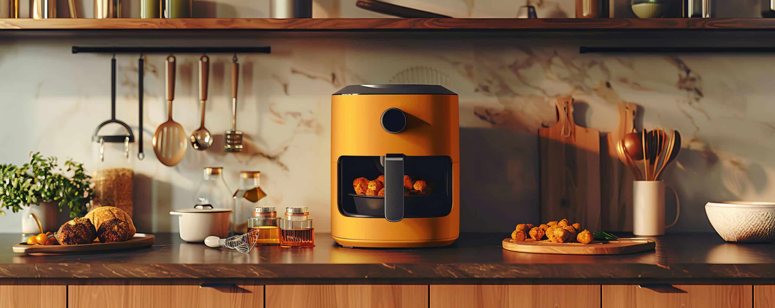 view-modern-hot-air-fryer-with-cooked-food Horeca Hut | Stainless Steel vs Cast Iron vs Non-Stick: Best Cookware Materials Compared (UAE 2025 Guide)